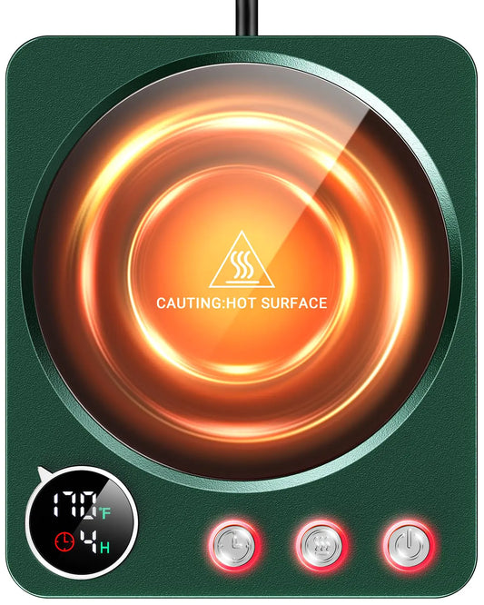 SWEETFULL Mug Warmer - 36W High Power 3 Temp Settings LED Display & 1-9H Timer Coffee Cup Warmer for Desk Candle Warmer Coffee Accessories Gift for Women Men (Green)